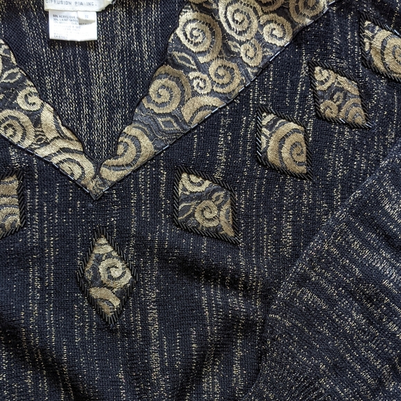 Black & Metallic Gold 1980s Simon Chang Pullover sweater - Picture 3 of 5